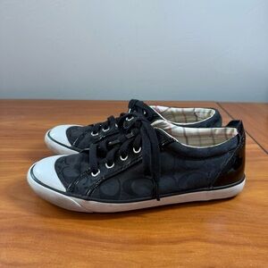 Coach Barrett Black Monogram Shoe Lace Up Fashion Sneaker Monochromatic W8